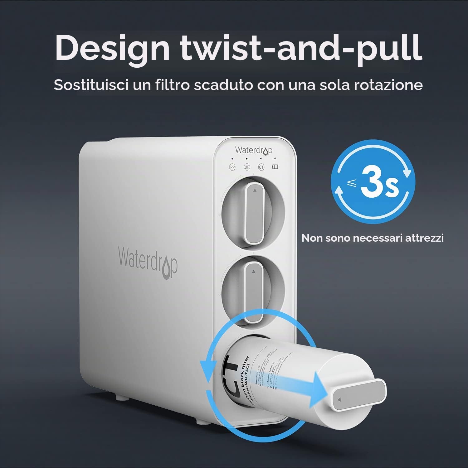 Waterdrop TSPP&TSCT&TSUF Filtro acqua per sedimenti sotto il lavello, ricambio TSU-W