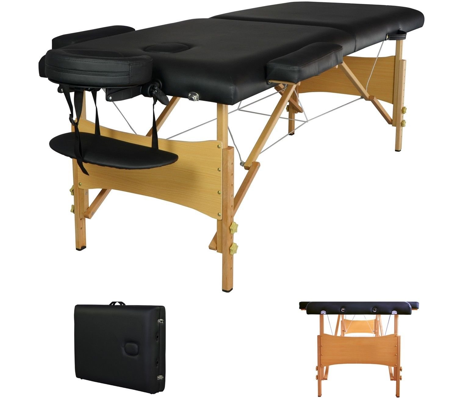2" Pad 84" Black Portable Massage Table w/Free Carry Case Chair Bed Spa Facial T