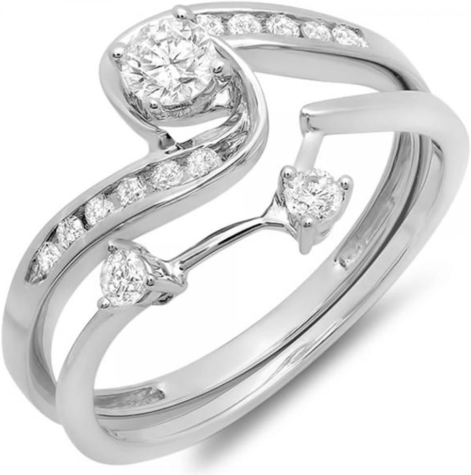 Dazzlingrock Collection 0.50 Ctw 18K Solid Gold Round Diamond Womens Swirl Bridal Engagement Ring Matching Band Set