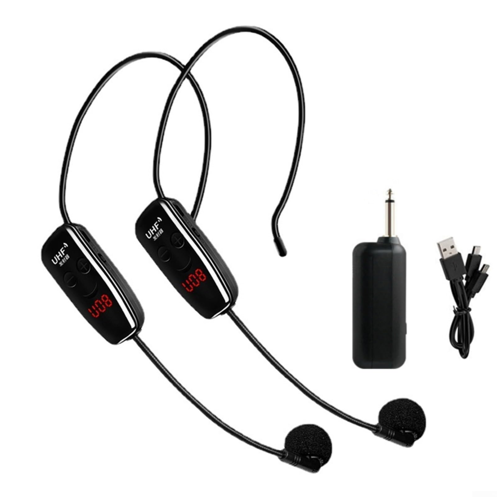 Sistema microfonico wireless UHF,Doppio microfono per cuffie ricaricabile,Microfono wireless per insegnamento,Microfono vocale a mani,Set microfono per conferenza