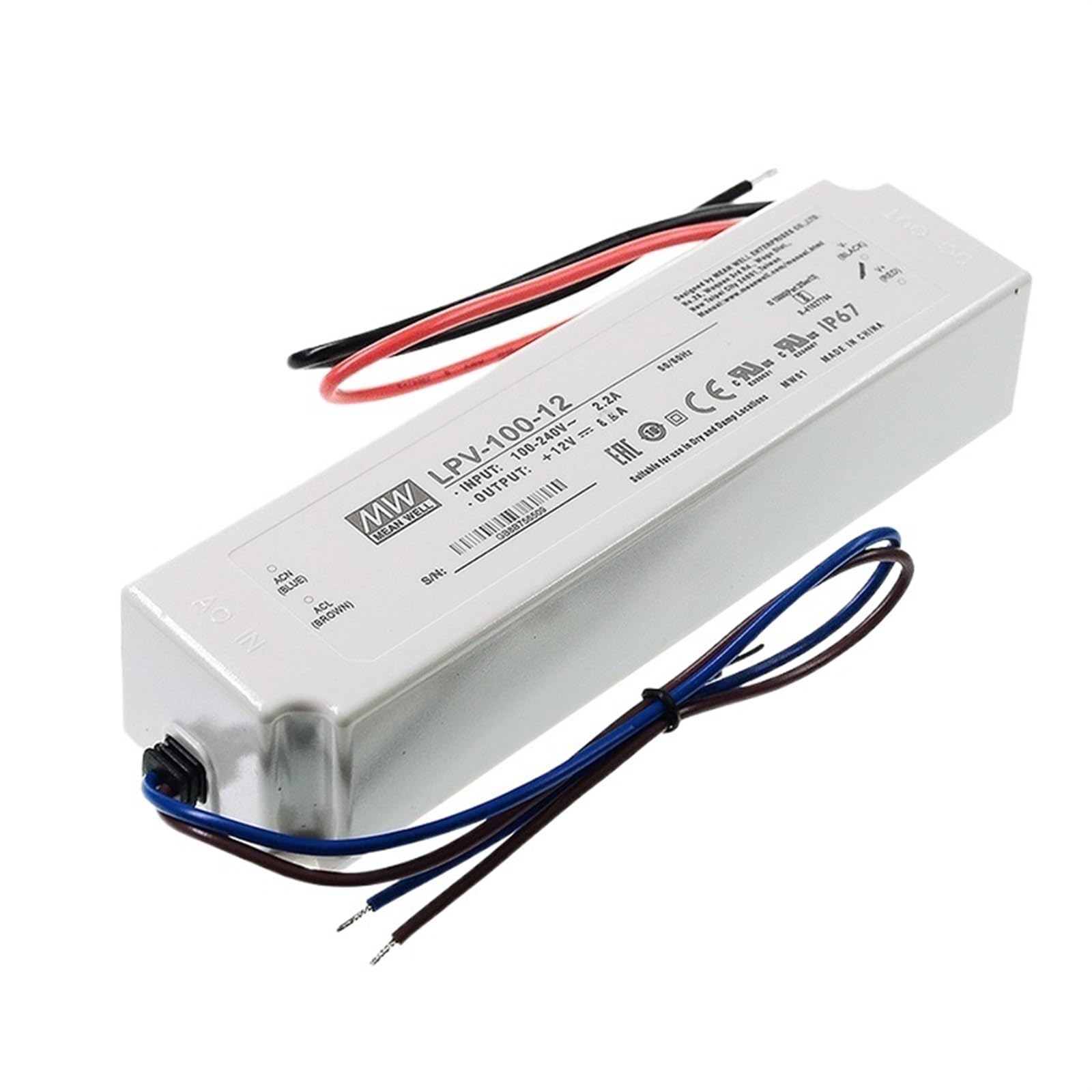 FCARUMIQP LPV-100-15 LED Driver 110/220VAC to 15V DC 6.7A 100W Waterproof IP67 Constant Voltage Switching Power Supply