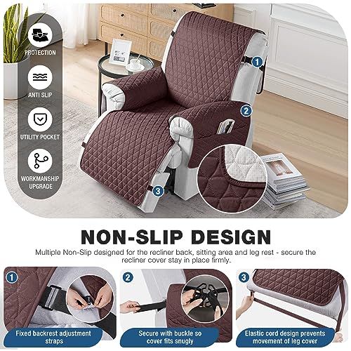 Image of TAOCOCO 100% Waterproof Recliner Chair Covers, Non Slip Recliner Covers that Stay in Place, One-Piece Washable Reclining Chair Cover with Elastic Straps, Coffee, Fits 28 inch Seat Width