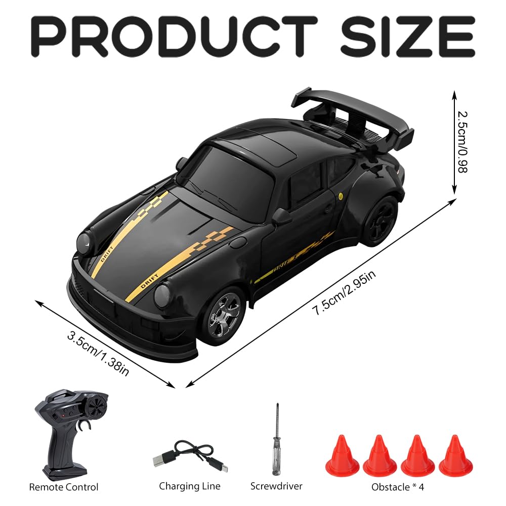 RC Drift Car, 1:64 Mini Macchina Telecomandata Drift con Faro LED, 4WD Drift Car con Sterzo Proporzionale, Macchinina Telecomandata Drift, Macchina da Drift per Adulti, Nero