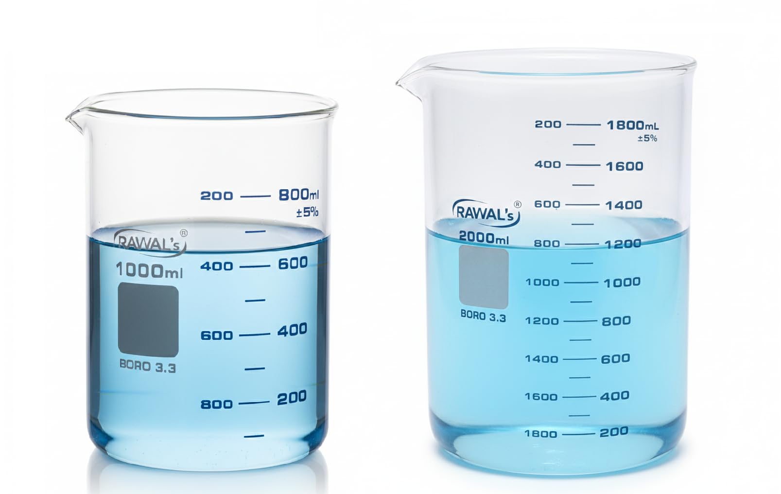 RAWAL'S Graduation Marks Glass Beaker Set of 2 | Low Form Measuring Glass Beakers with Scale | Lab, Science, Chemistry & Home Kitchen Use | 1000 ml & 2000 ml-picture-28