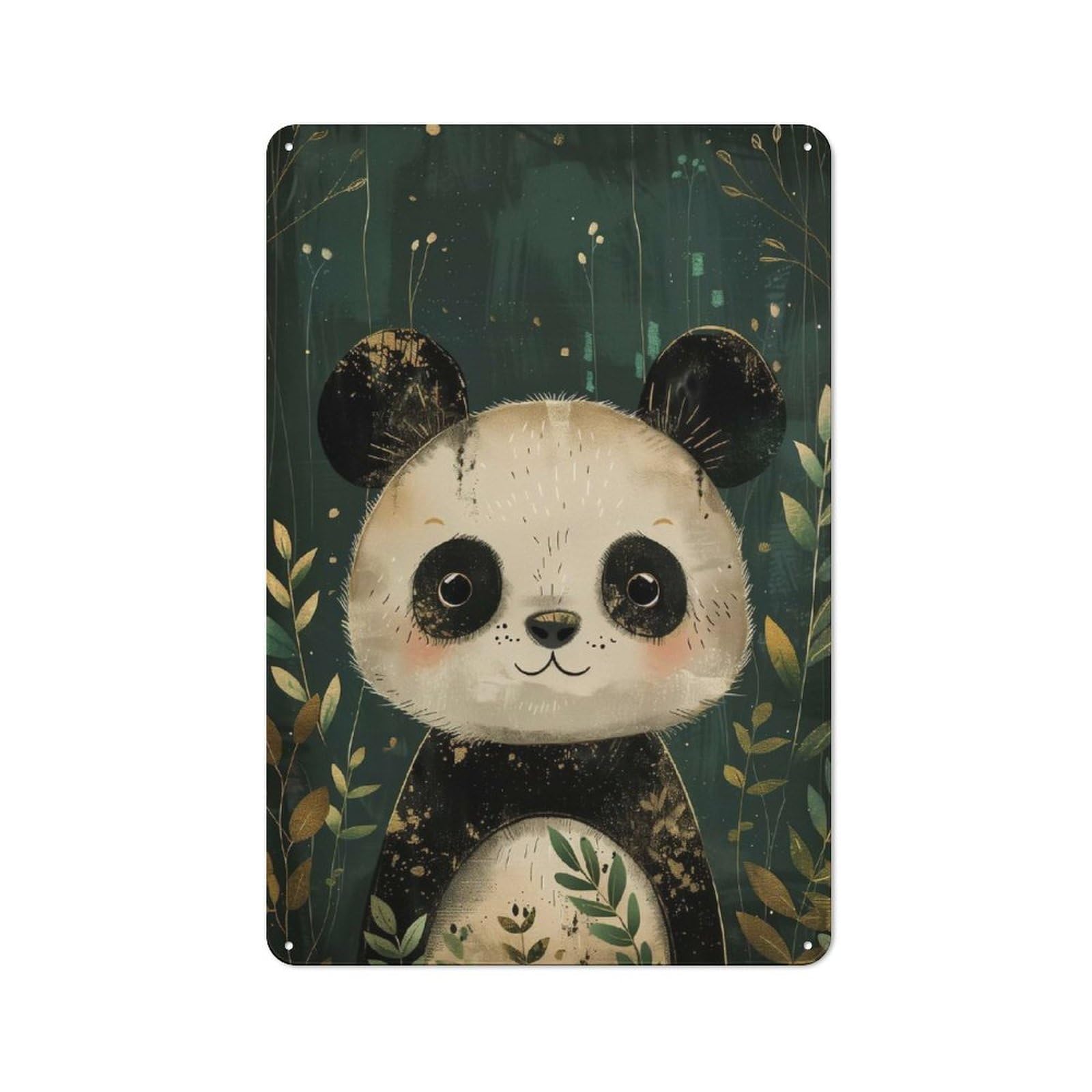 Junmoney Cute Watercolor Panda Bear Classic Metal Wall Plaque 30X20cm Featuring Creative Space Decor For Workspace, Cafe, Shop Or Desk Area