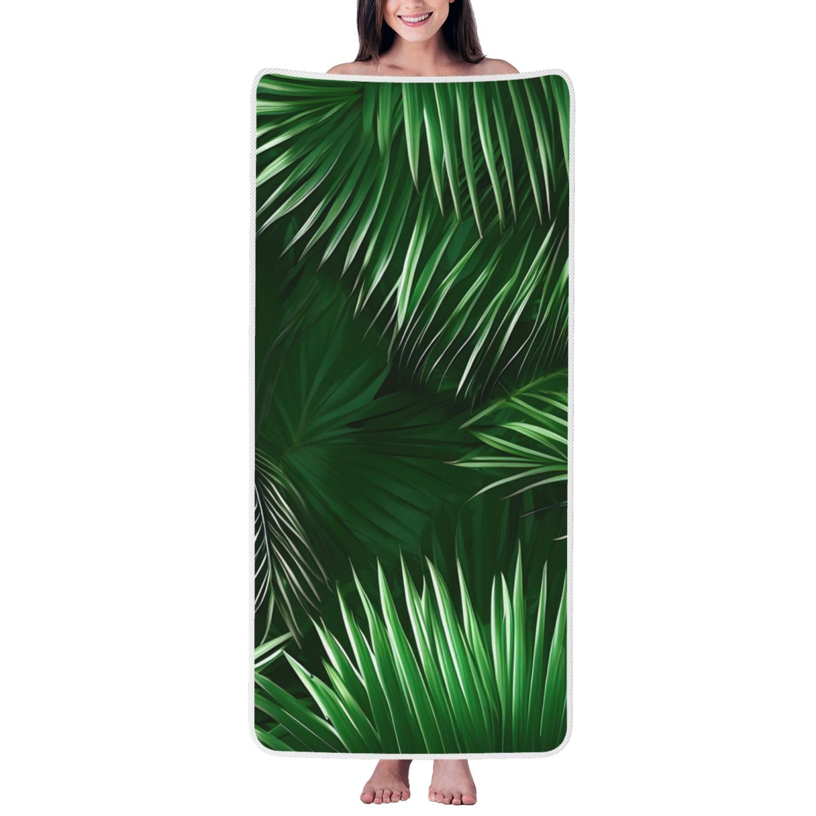 JBJGKHLP Green Leaves Of Palm Tree Tropical Plants Print Women Men Couples Coral Velvet Bath Towel Ultra-Soft For Home Bathroom Travel