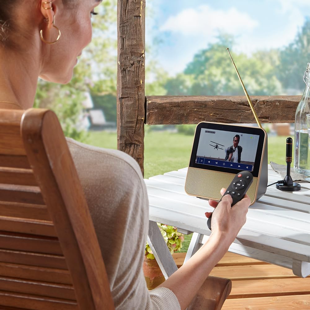 VIBELL Mini TV Portable 7 Pouces DVB-T2 & Dab+ avec Écran IPS Tactile HD, Batterie Rechargeable 2000mAh, Radio FM, Lecture Multimédia USB, Haut-Parleurs Stéréo, Télécommande