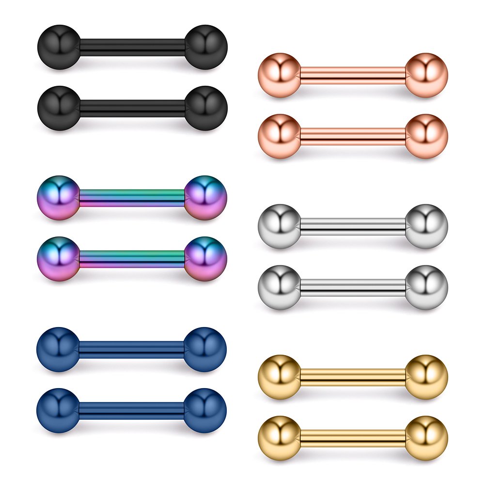 Ruifan 316L Stainless Steel Nipple PA Tongue Shield Barbell Ring Bar Body Piercing Retainer 12G 12mm 2-12PCS