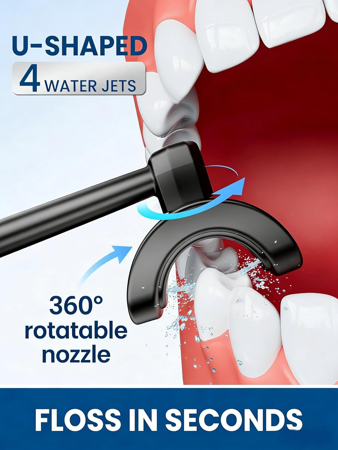 Irrigador bucal inalámbrico para dientes, boquilla en forma de U que limpia profundamente el interior y el exterior, 4 modos, tanque grande de 350 ml, impermeable IPX7, irrigador oral portátil