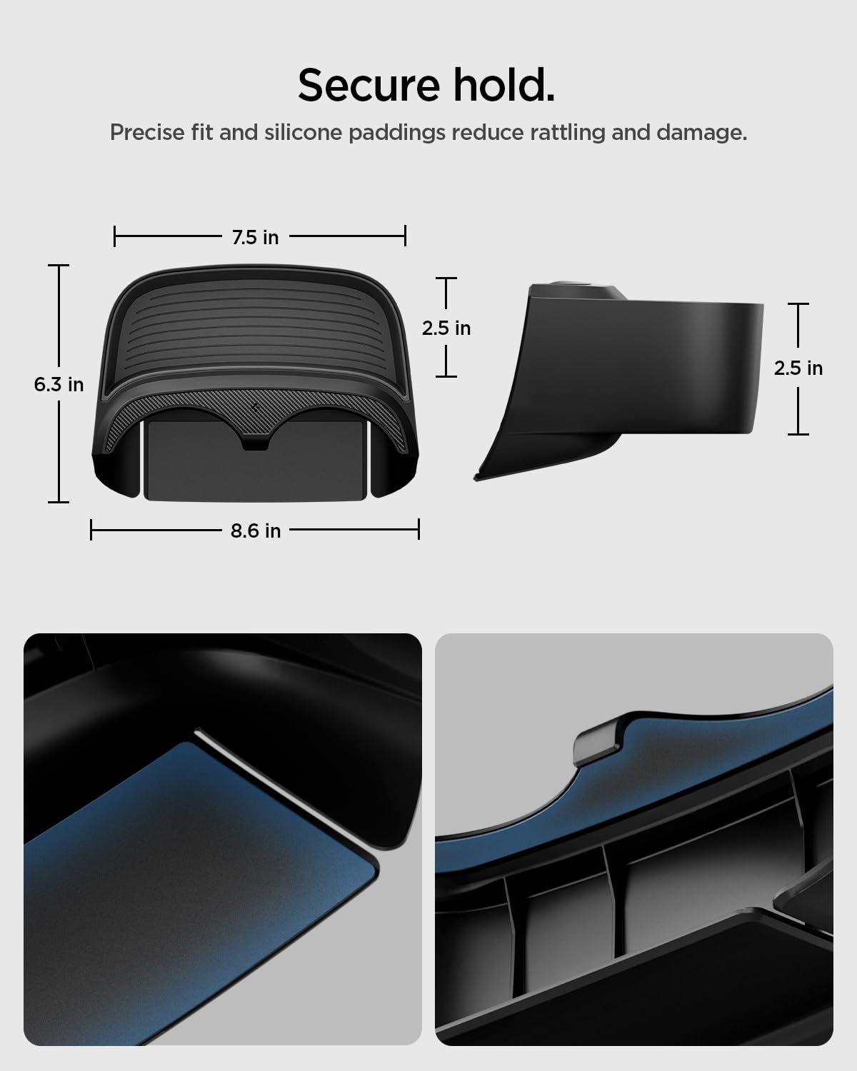 Spigen Tesla Model Y 2026 Juniper (NUR Standard) Auto Mittelkonsole Organizer Erweiterung, rutschfeste Ablage für Getränkehalter Auto, Premium Innenausstattung, Premium Tesla Zubehör