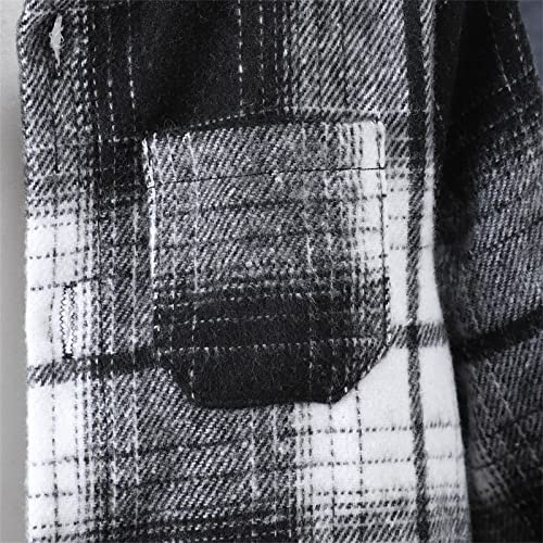 Toddler Kids Boys Girls Hooded Outwear Button Down Plaid Shirt Casual Jacket with Pockets (Black, 3-4 Years)2