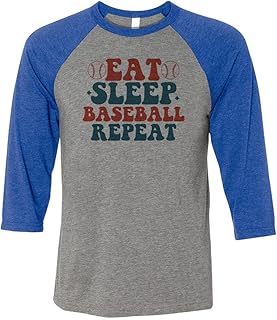 TeesAndTankYou Eat Sleep Baseball Three-Quarter Raglan Sleeve Baseball Shirt Unisex Medium Grey/Royal