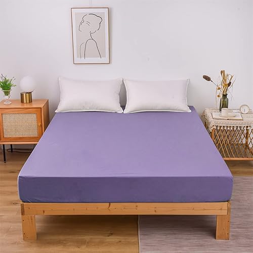 Miniatura 2 de Holawakaka Protector de colchón impermeable tamaño individual, sábana bajera transpirable, funda de colchón de 14 pulgadas de profundidad (lavanda,