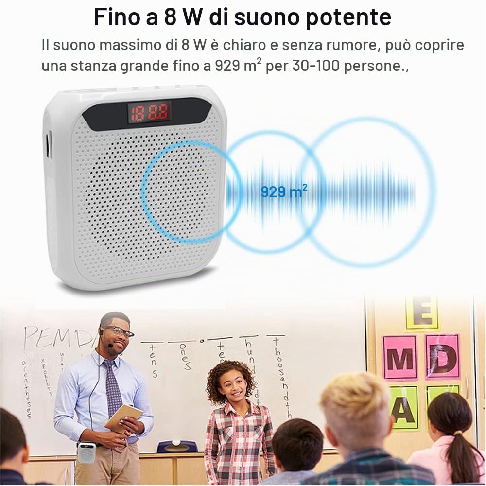 Amplificatore Vocale Portatile per Insegnanti, 2200mAh Ricaricabile con Cassa per Guida Turistica, Riunione, Yoga, Aula (Nero)