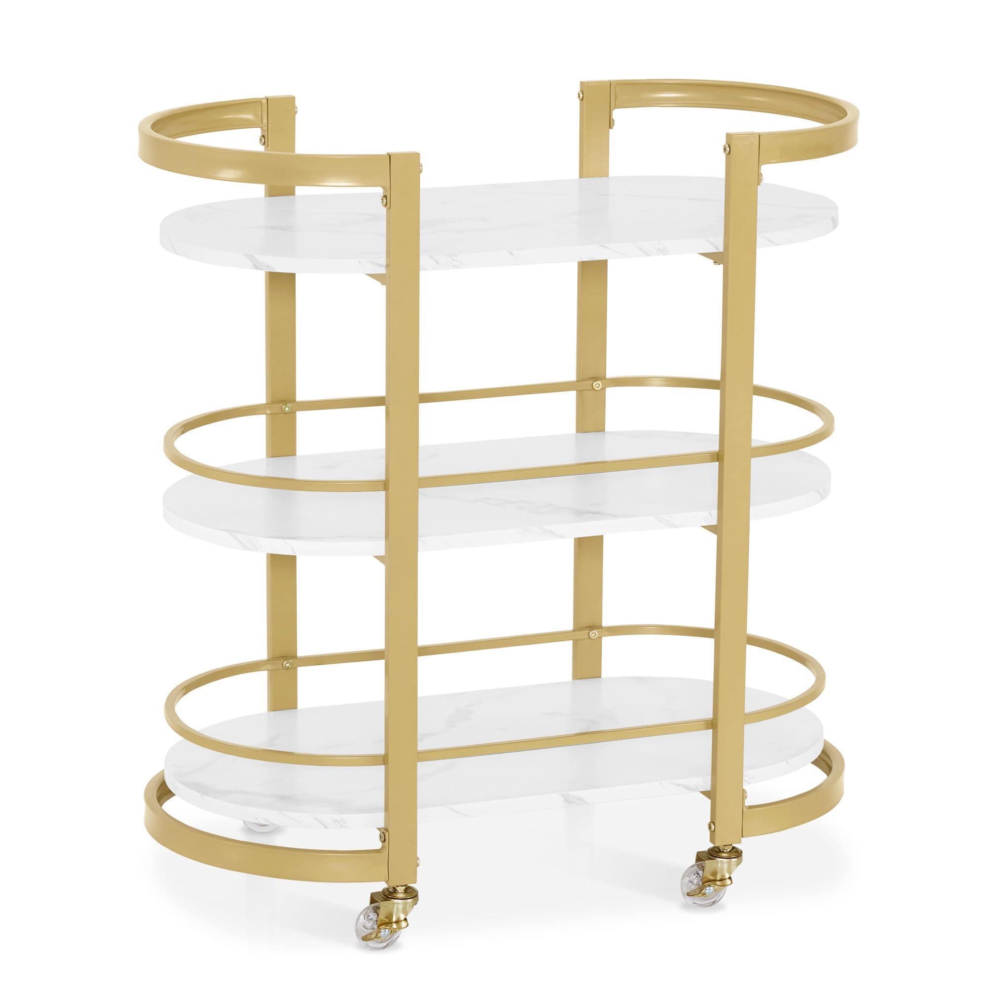 M MCombo carrello di servizio con rotelle, carrello da cucina carrello bar struttura in metallo bianco-oro, carrello moderno multiuso a 3 livelli, per cucina bagno soggiorno ufficio, 40x75,5x80, 0034