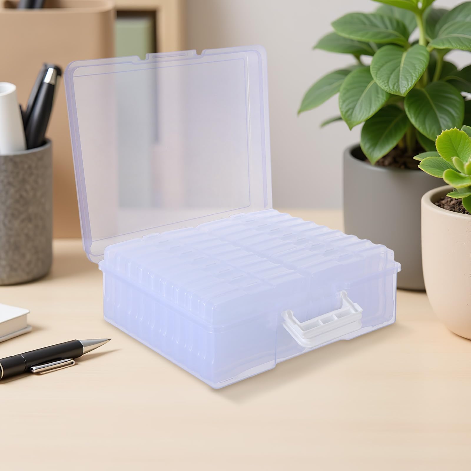 Toyvian Scatola Porta Foto e Manico in Plastica Leggera e Portatile con 18 Scomparti Interni Organizer per Foto 4x6 per Organizzazione di Cancelleria e Viaggi