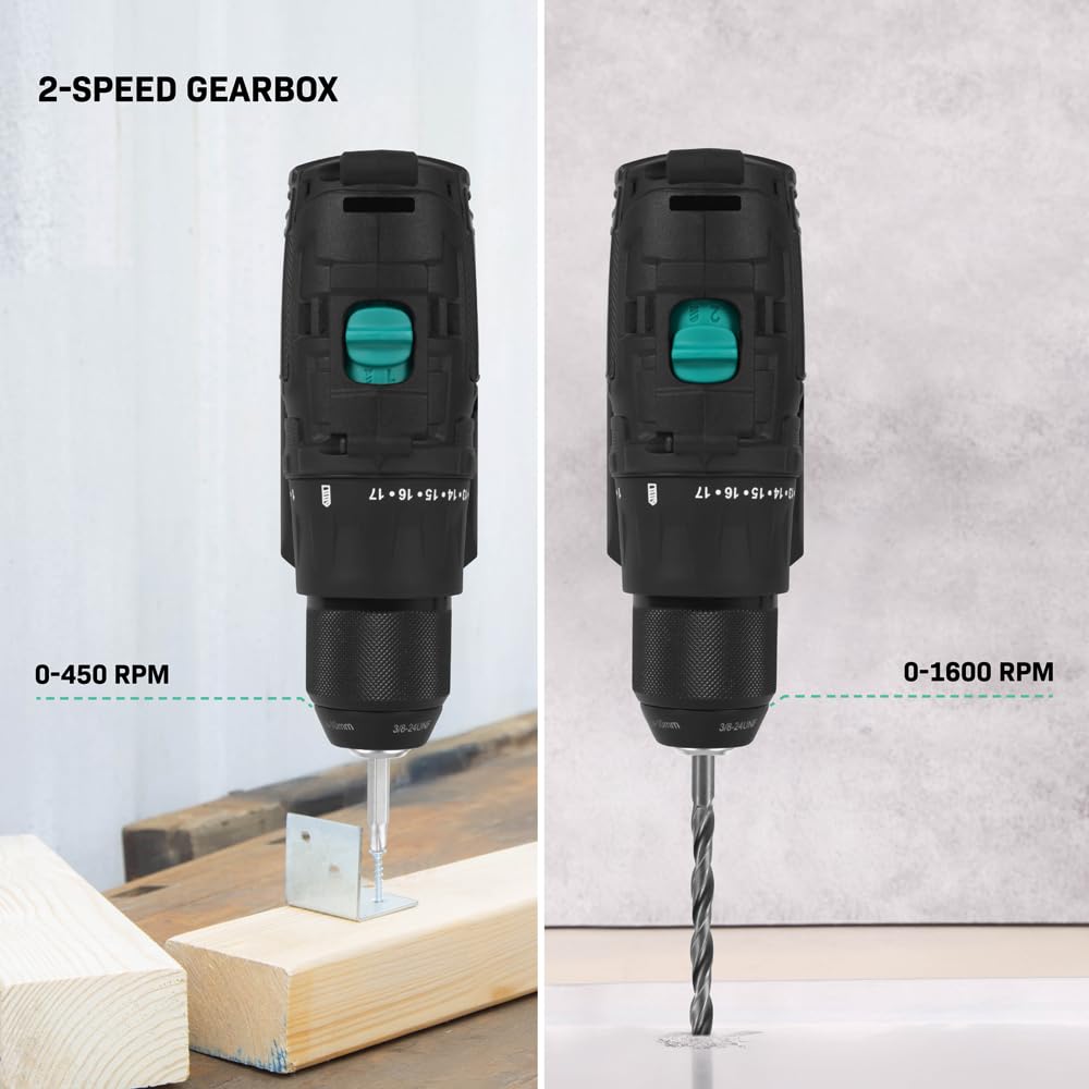 VONROC Taladro Atornillador Eléctrico PRO 20V con Motor Brushless – 40Nm, Sin Batería ni Cargador