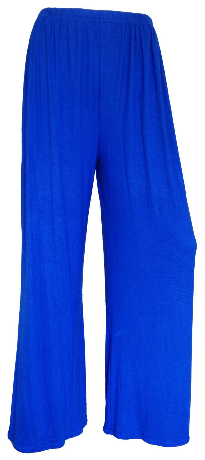 Women's Royal Blue Plus Size Plain Palazzo Wide Leg Flared Trousers Pants - 20-22