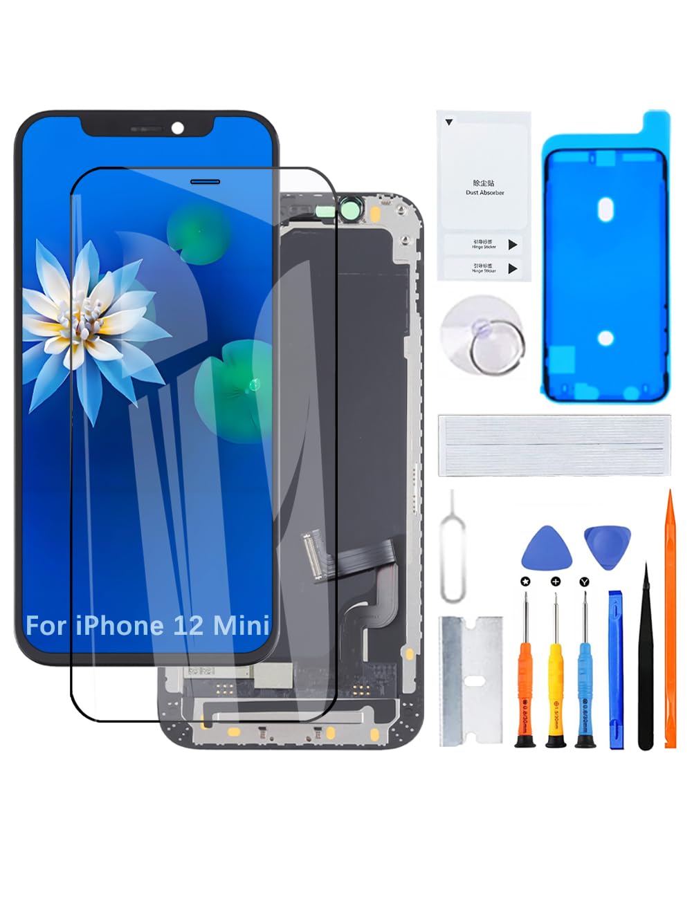 H&LYCYJ Pantalla LCD para iPhone 12 Mini A2399 A2176 A2398 A2400 LCD pantalla de repuesto 3D Touch Full HD pantalla táctil ID digitalizador marco montaje, adhesivo resistente al agua, kits de