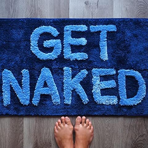 Evovee Get Naked Bath Mat Funny Cute Bathroom Rugs Blue Rainbow Multicolor Colorful Get Naked Rug Shower Funny Bathroom Decor Fun Cute Bath Mat Non-Slip Washable (Rainbow Blue) Cover