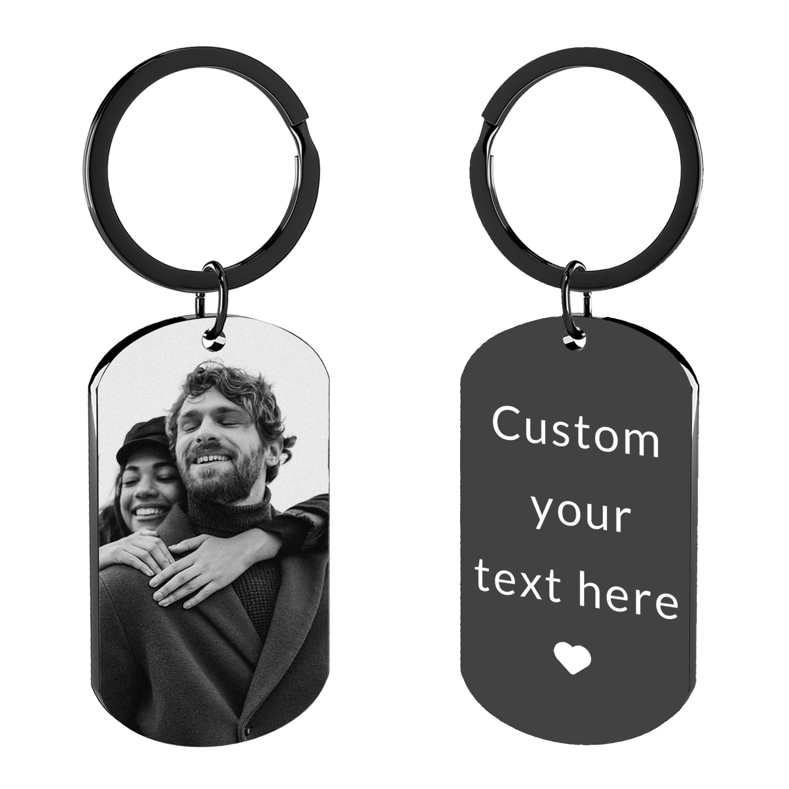 Cwyw Unisex Kids B-Black Laser Personalised Keyring With Photo Custom Photo Keychain Engraved Keyrings Gift For Dad, Mum, Grandparents Perfect For Birthdays, Father's Day, Mother's Day