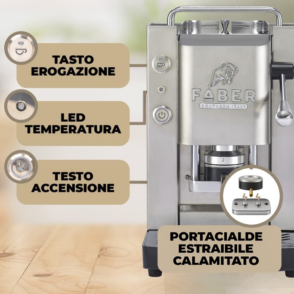 FABER COFFEE MACHINES | Pro 3.0 Inox | Macchina Caffè ESE 44mm in Acciaio con Elettrovalvola, Portacialda Estraibile e Tanica in vetro (Glossy)