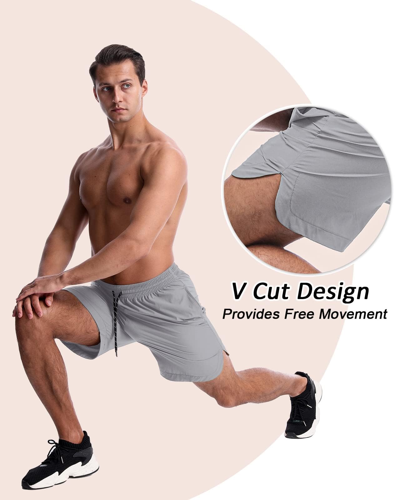 CANGHPGIN Pantaloncini da ginnastica sportivi da uomo, 17,8 cm, leggeri, confezione da 2 pezzi, con tasche, Grigio Scuro+Grigio Chiaro, XX-Large
