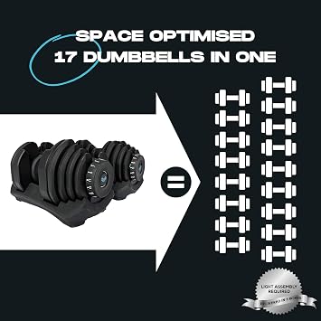 Adjustable Dumbbells 40kg Pair, 17-in-1 SmartBells®, 1-Second Twist Handle | Cast Iron Plates, Knurled Non-Slip Grip, Adjusts From 5kg