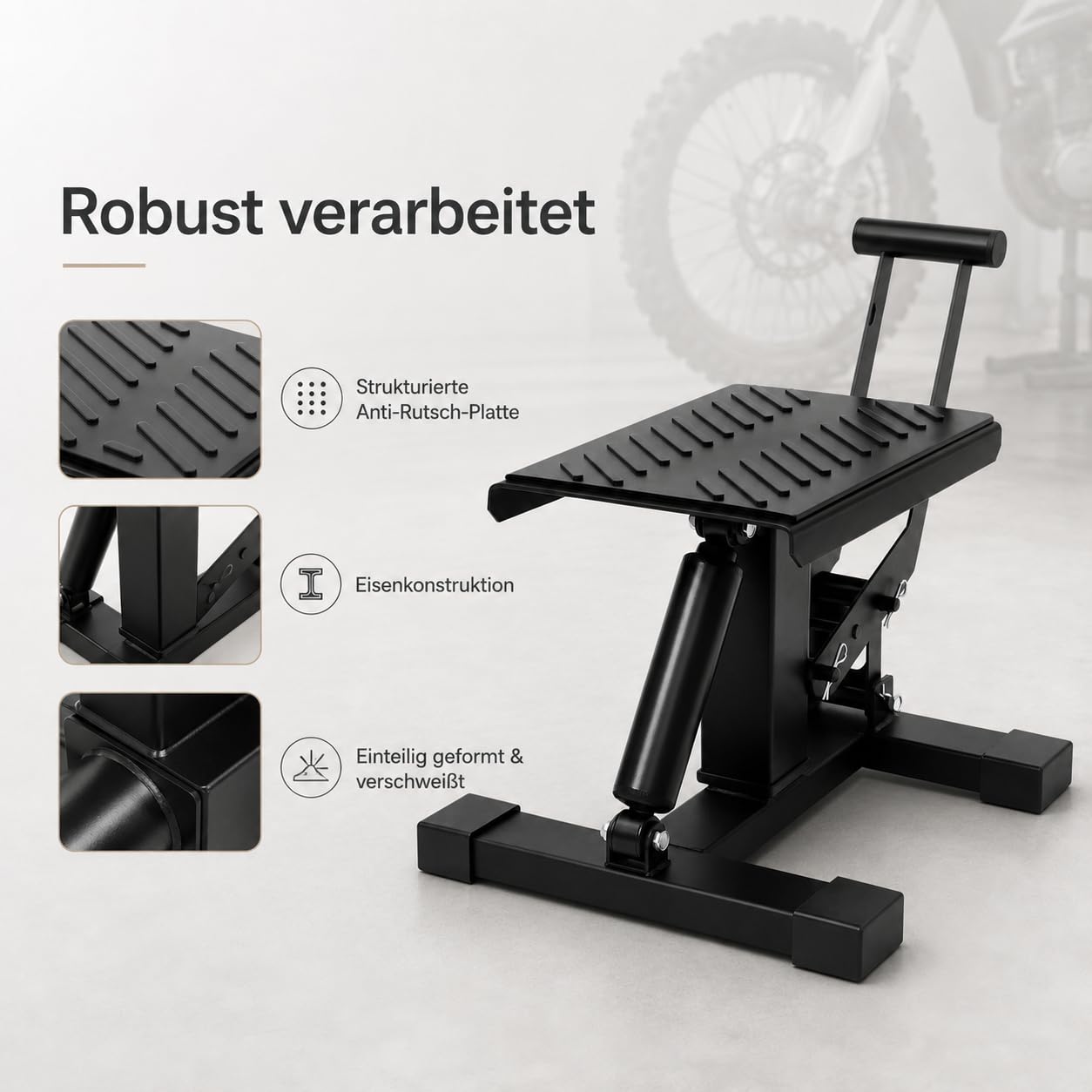 Cavalletto sollevatore per motocross, 200 kg, altezza regolabile | Ponte sollevatore per moto con regolazione in altezza e blocco di sicurezza, supporto idraulico per diverse moto