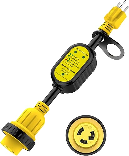 EyGde Adaptador RV de 30 amperios a 110 V con protector de sobretensiones 4200 J adaptador de 15 amperios a 30 amperios con conector de bloqueo