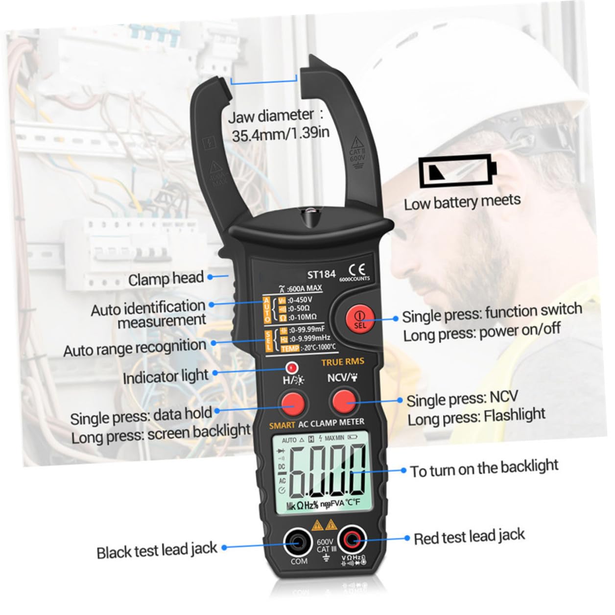 Ciieeo Smart Digital Clamp Meter Multimeter Electrical Ammeter Voltage Current Tester for Professional Electricity Measurement