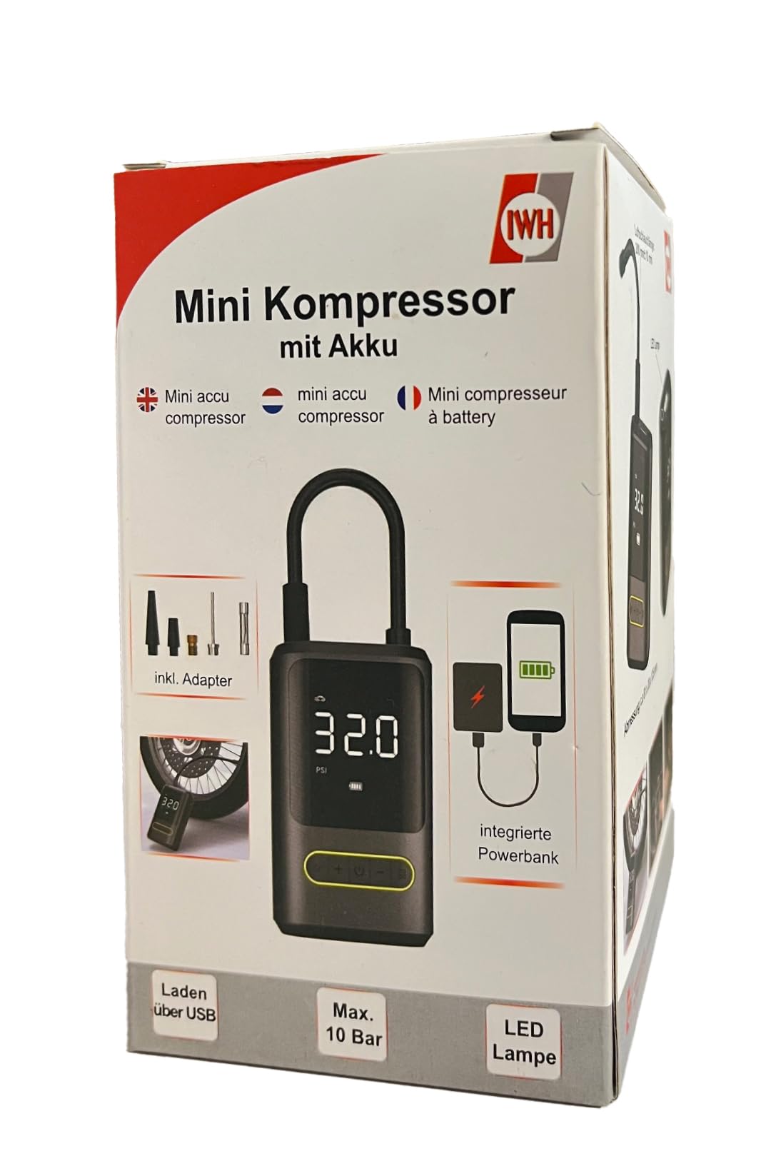 IWH 019703 Akku-Kompressor 10 bar mit Powerbank-Funktion