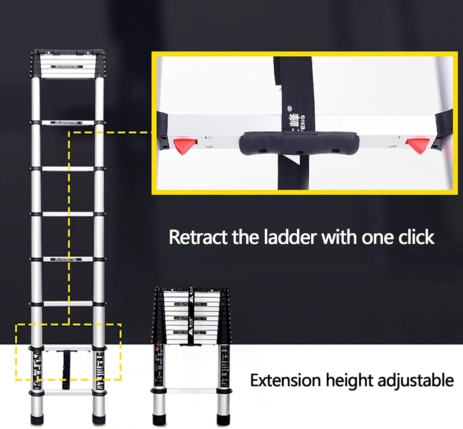 Ladders Telescopic Ladder，Extension Ladder， Aluminum Telescoping Ladder, Extension Ladder One Button Retraction, Multi Purpose DIY Tools Loft Portable Folding Telescopic Ladder Sta