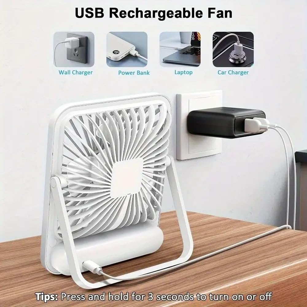 GüncelÇarşı Şarjlı Taşınabilir Sessiz Masa Vantilatörü, 1 Adet, 180° Ayarlanabilir, 5 Hız, LED Göstergeli, Type-C Şarj Edilebilir, Portatif Mini Fan