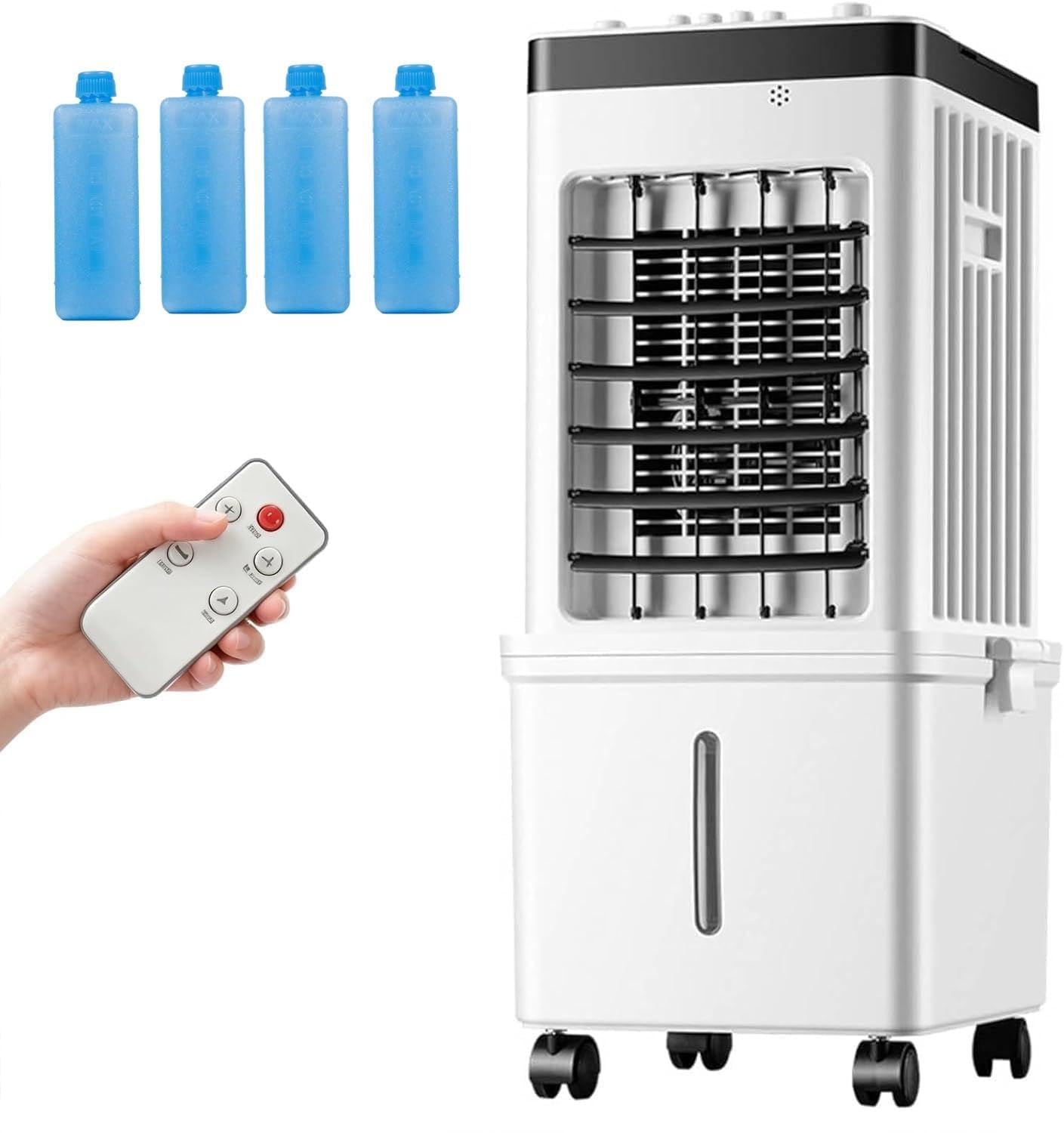 1500ml Portable Air Conditioner with Remote Control,Portable Air Conditioners,Fast Cooling Portable AC Unit,with 3 Speed,1-15H Timer,4 Ice Boxes Evaporative Cooling Fan (White)