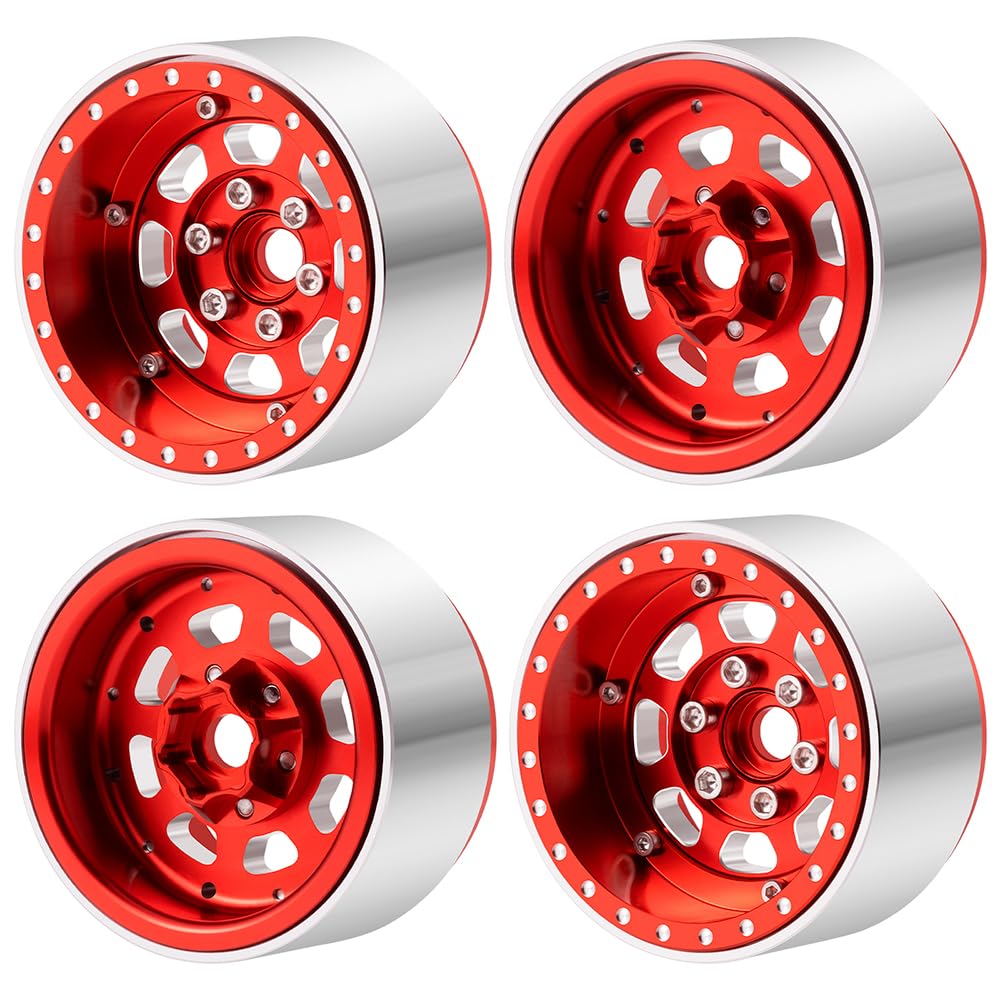 Lot de 4 jantes Beadlock rouges 1.9 pour SCX10 TRX4 1/10