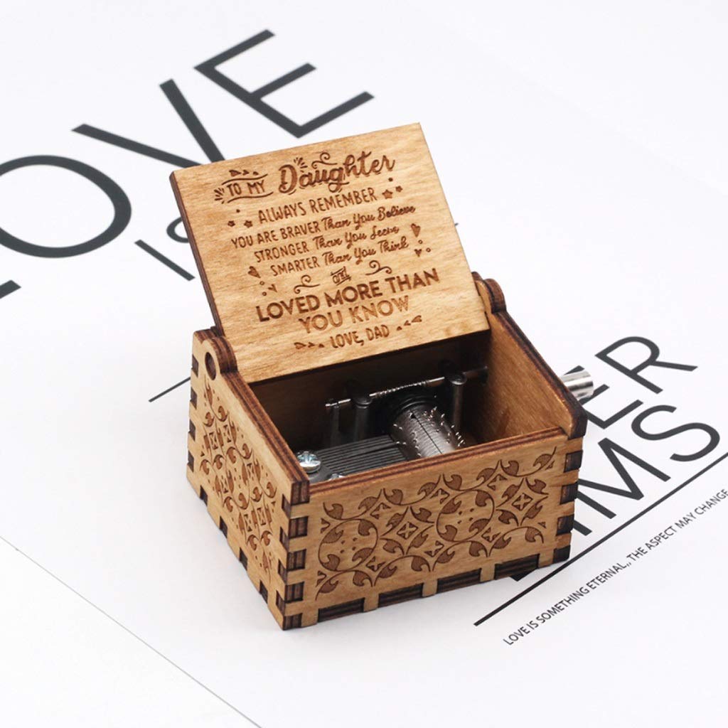 Caja musical de madera antigua tallada a mano modelo grande negro