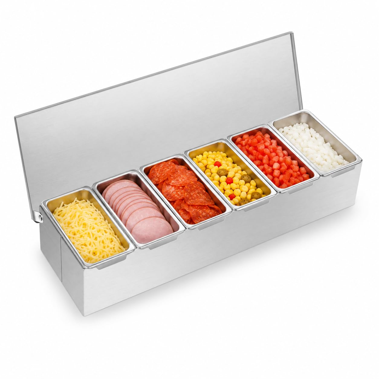 Yeitby Silver 6 Compartment Condiment Holder Stainless Steel, Removable Compartiments