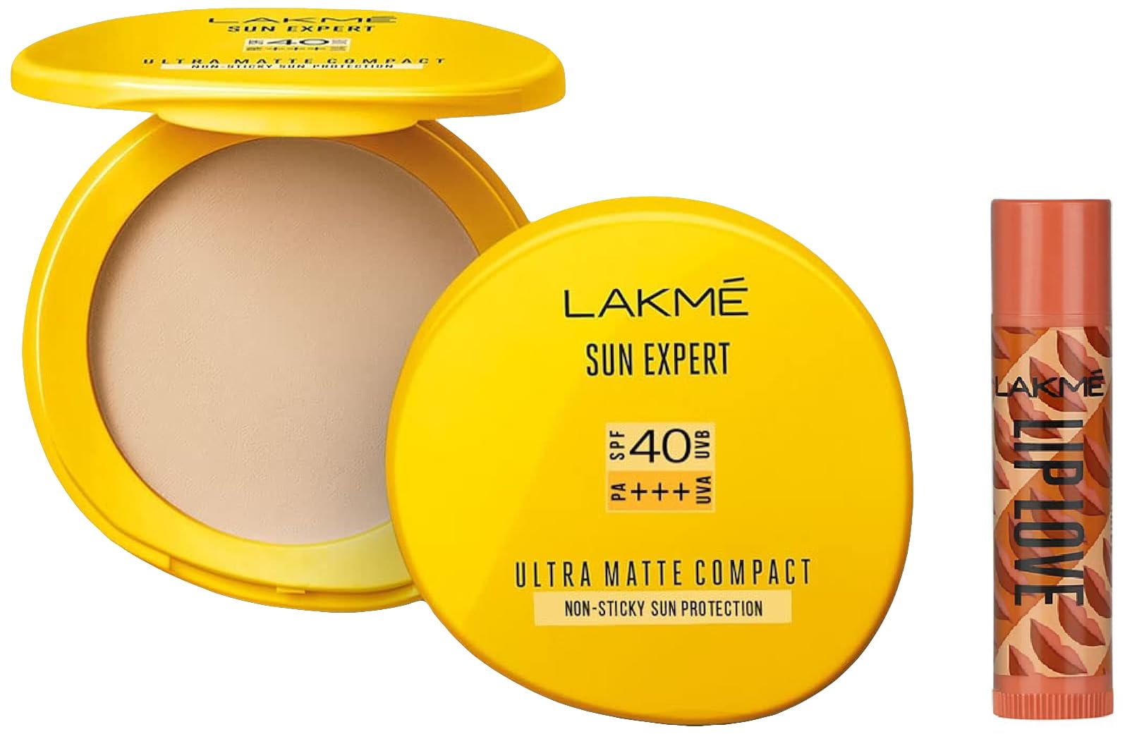 LAKMÉ Lip Love Chapstick Caramel SPF 15, 4.5g & Sun Expert Ultra Matte Spf 40 Pa+++ Compact, 7g For All Skin Type-image-19