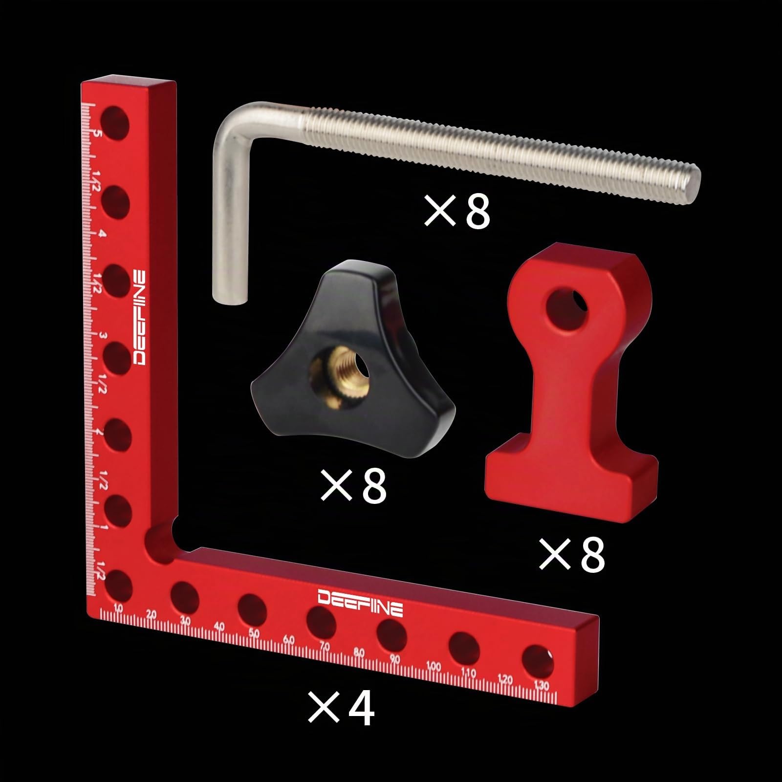 90 Grad Winkel Klemme Positionierwinkel 140mm/5,5 Zoll, 4 Paare Befestigungsclips, Messwinkel Rechtwinklige Klemme für Zimmermannswerkzeug, Winkelspanner für Bilderrahmen Regalschränke (Rot)