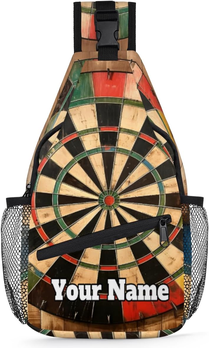 Custom Sling Bag With Name, Personalized Crossbody Shoulder Backpack for Men Women, Darts Board Multipurpose Chest Pack,Leisure Sports Outdoor, Darts Arrows