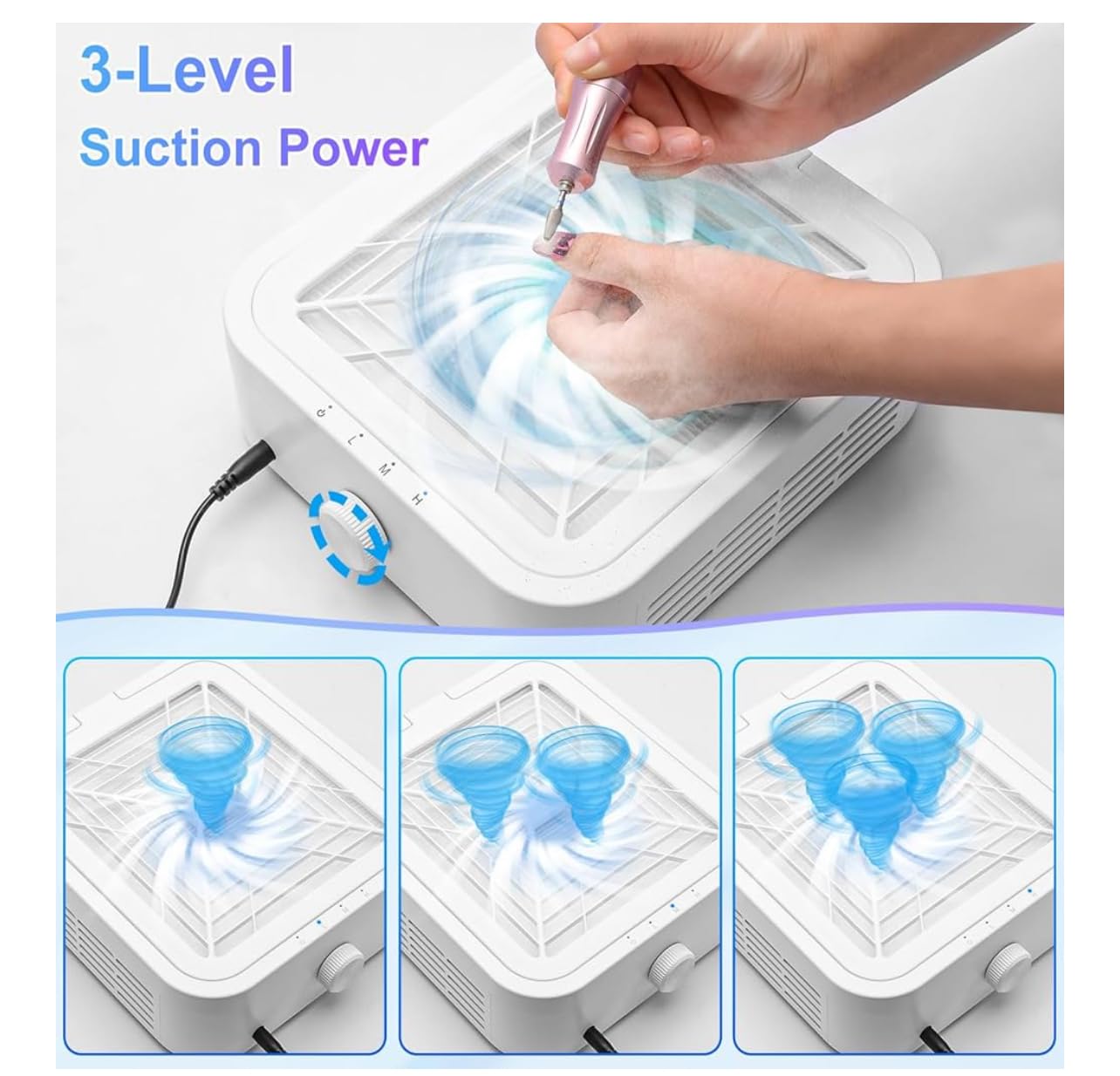 Bdit accessori Professionale Aspiratore per Unghie: Aspirapolvere Unghie da 12000 giri/min per Unghie, Potente Filtro Aspiratore Unghie, Aspirapolvere Professionale per Centri Estetici e Casa.