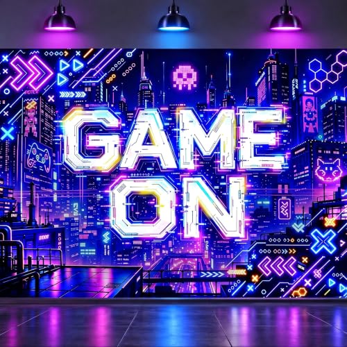 Neon Gaming Backdrop Game On Boys Birthday Party Decorations