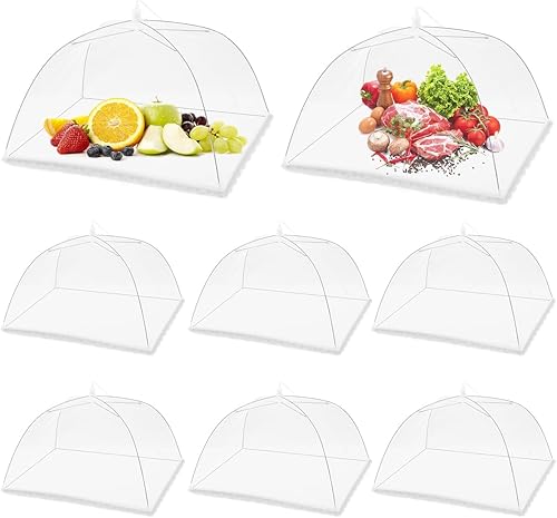 Paquete de 8 cubiertas plegables de malla para tienda de campaña, 17 x 17 pulgadas, para exteriores, red reutilizable para mantener fuera las