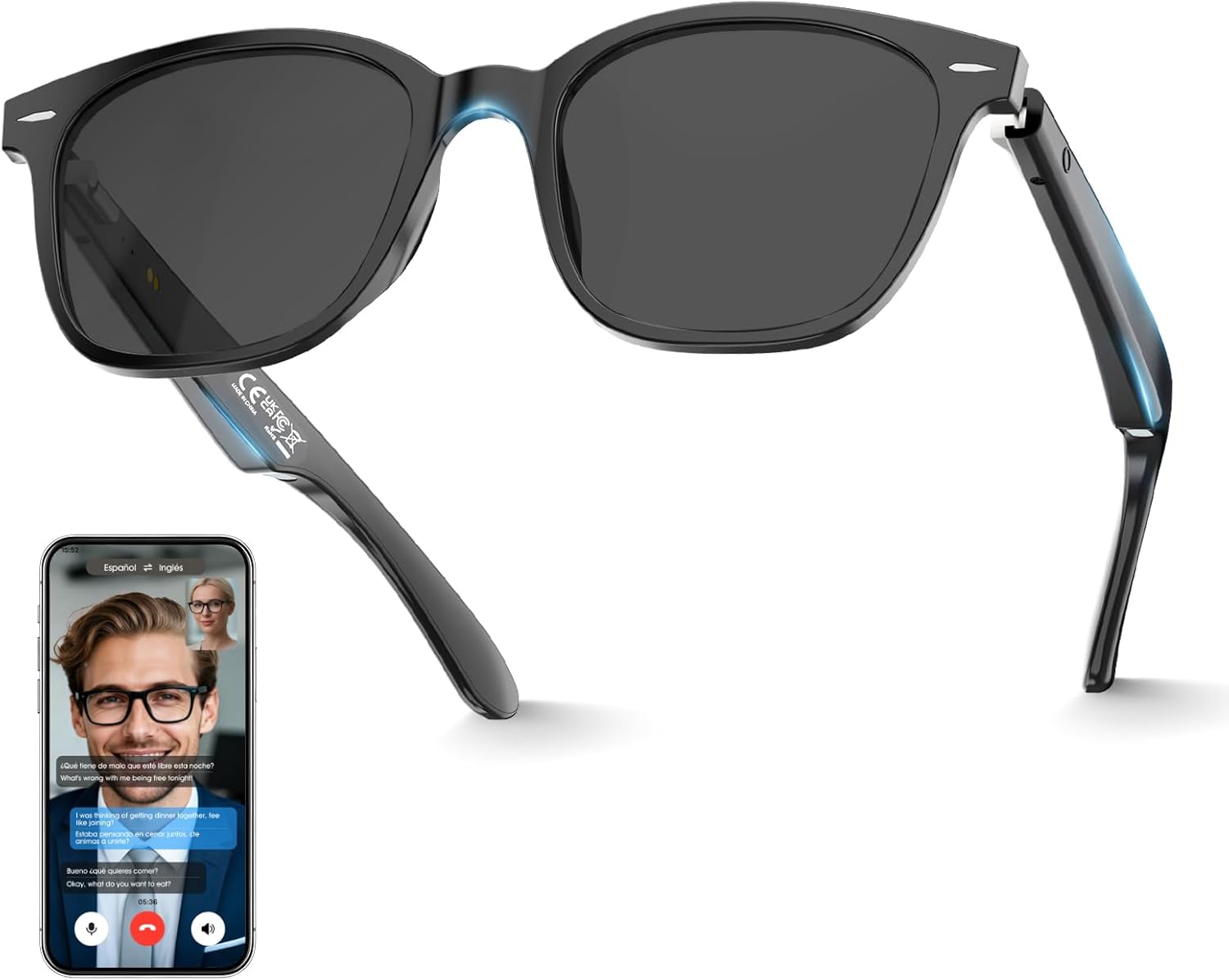 Unisex AI Translation Glasses & 140+ Languages, Sensible Bluetooth Glasses Constructed-in Mic & Speaker | Corridor Change & Auto-Join | 100% UV400 Safety | Out of doors Sensible Sun shades for Males & Ladies