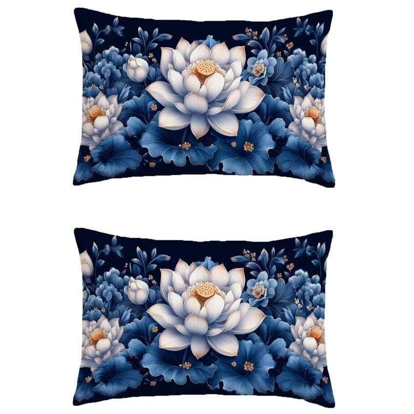 Housse de coussin imperméable 80x100cm lot de 2 fleurs bleu marine pour canapé jardin extérieur