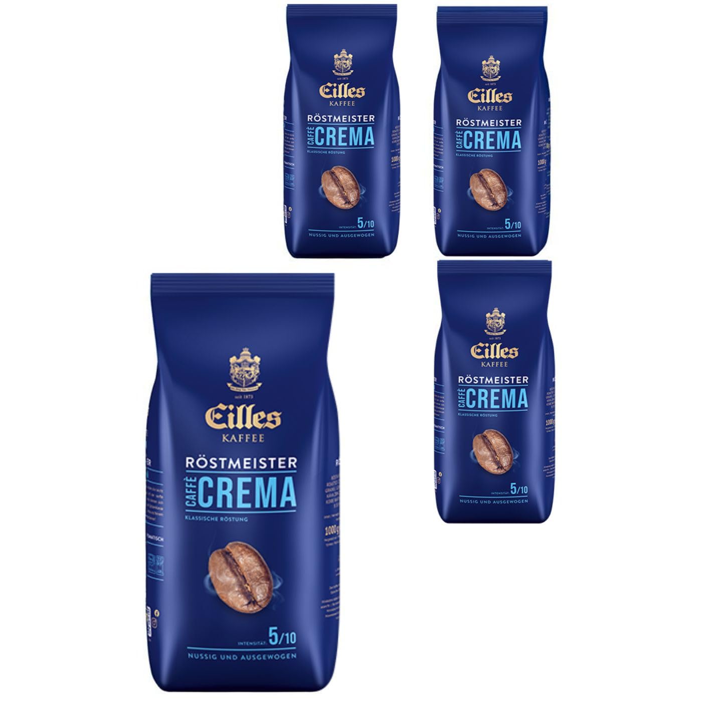 Eilles Gourmet Caffè Crema Röstmeister, 1000g, ganze Bohne 4er Pack