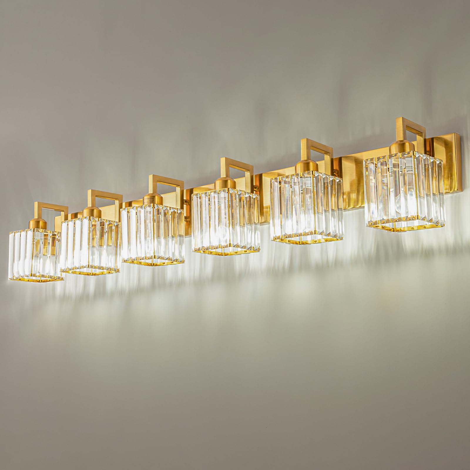 Crystal Bathroom Vanity Light 6-Lights Gold Brushed Brass Finish