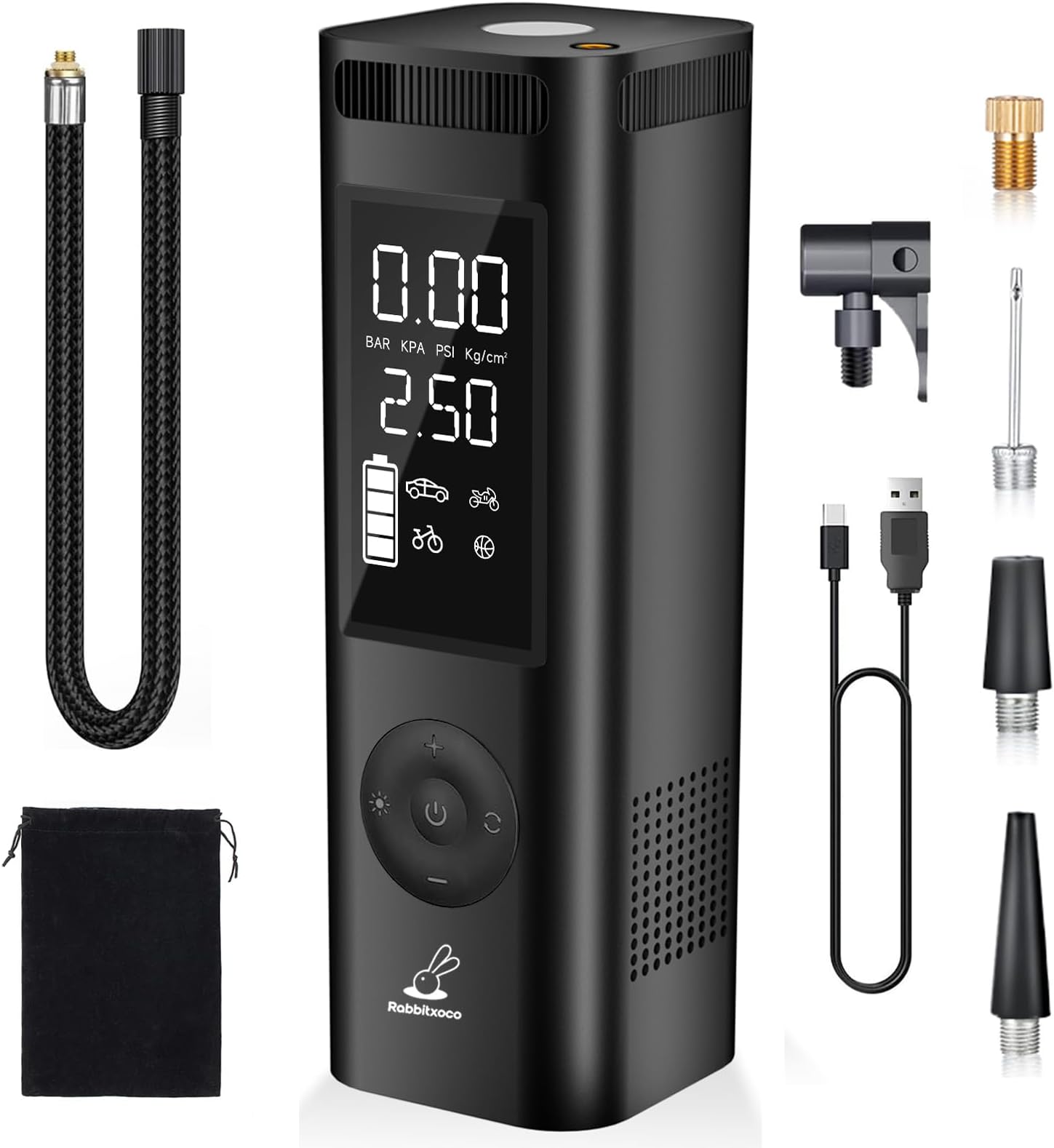 Tire Inflator Portable Air Compressor - 150PSI 4x Faster Portable Tire Inflator for Car - Air Pump For Car Tires with Digital Pressure - Auto Shut-off Smart Air Pump Suitable SUV, Bike Moto and More
