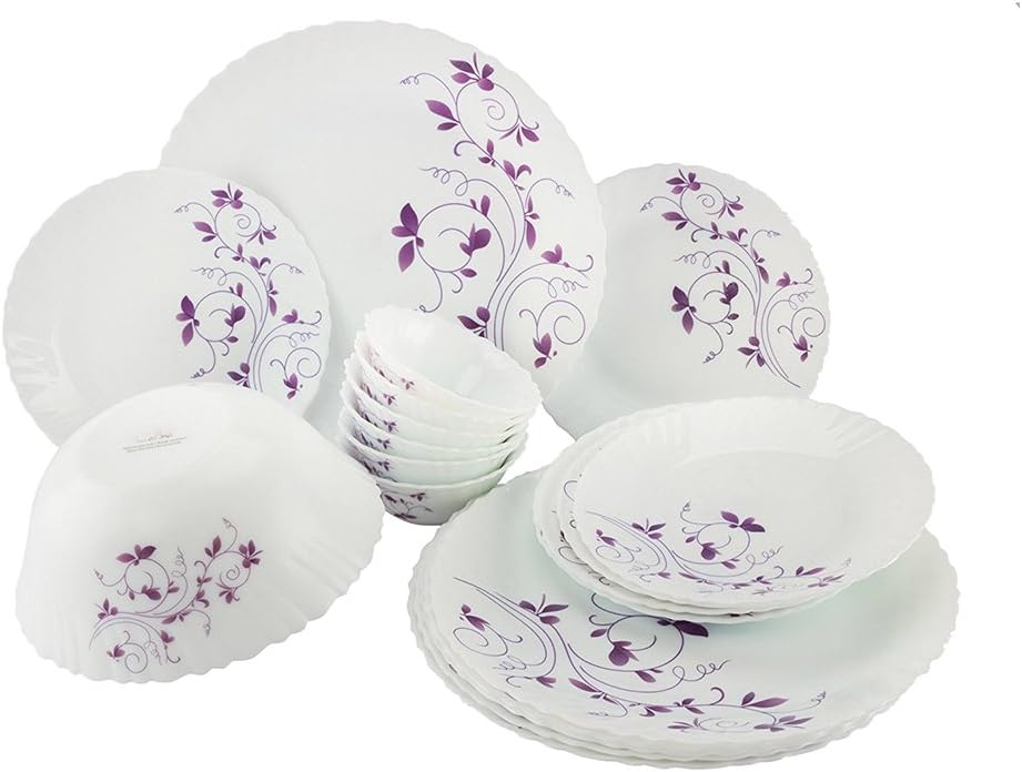 LaOpala Diva Dazzle Dinner Set, 19-Pieces, White and Purple